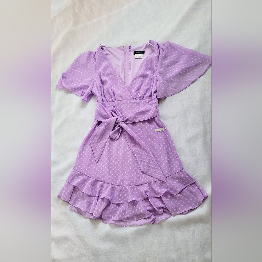 NWT! Spring Polka-Dot Lavender Lilac Photo Ready Women's Mini Ruffle Sundress - Picture 11 of 17